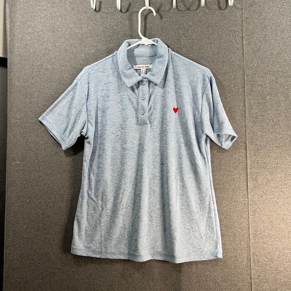 Peace Love World Terry Cloth Polo Shirt Serenity Blue X-Small